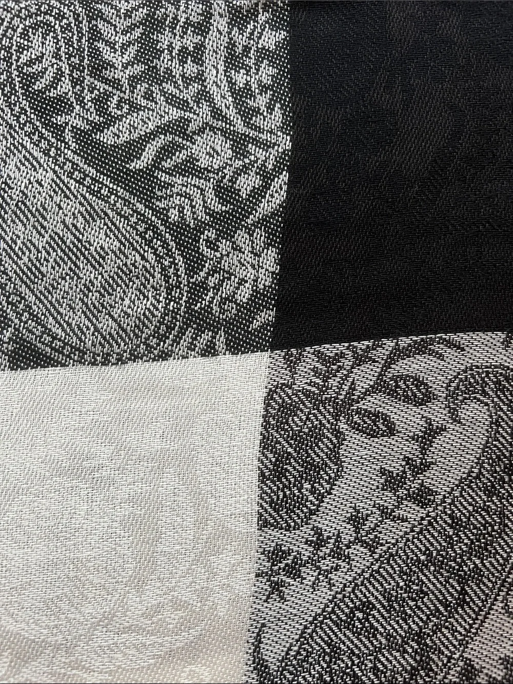 pashmina | Black, White, Red & Green Paisley Patch Scarf Wrap Sz 76” L x 27” W